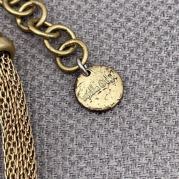 Stella & Dot Helena Statement Necklace Crystals Mesh Chain Gold Tone 17"-21" - Picture 7 of 9